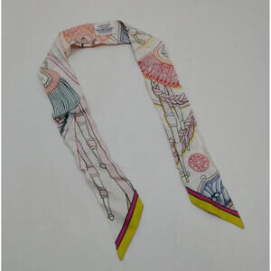 HERMES Twilly 100% Silk Zouaves et Dragons Zuavu and Dragon Pink Scarf Women